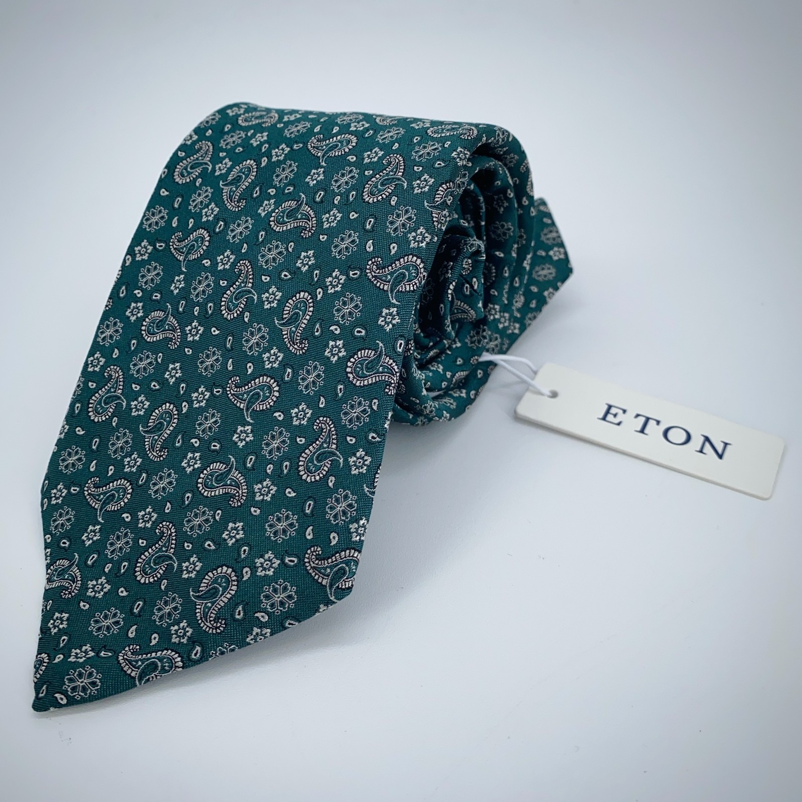 Eton Tie Mens One Size Green Paisley Silk Classic Luxury Necktie Italy Made Nwt